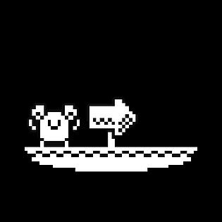 Pixel art character standing on platform in the void